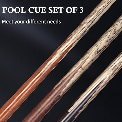 Kmise Pool Cue Set of 3, 57-inch Cue Sticks with 9.5mm Pro Tips, Splicing Process, Handmade from Premium Wood, Pool Sticks for Adults, for Men and Women, Bar Home Taple Sports