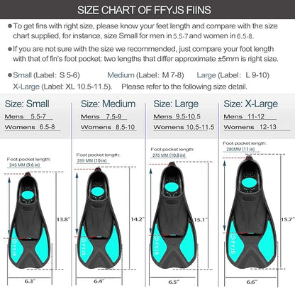 FYJS Short Swim Fins with Comfortable Full Foot Pocket Travel-Size for Snorkeling and Scuba Diving