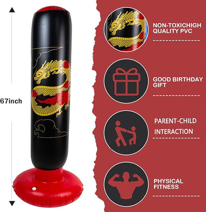 Larger Inflatable Punching Bag for Kids with Boxing Gloves,Tall 66 Inch Ninja Kids Inflatable Boxing Bag,Gifts for Boys & Girls Age 5-12 for Taekwondo,MMA and Practicing Karate