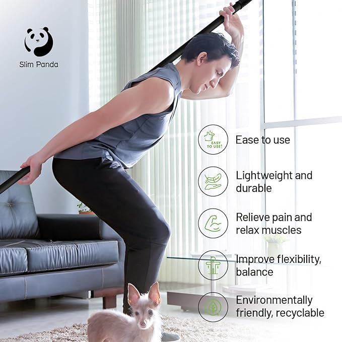 Slim Panda Yoga Stick, 5ft Natural Bamboo Stick with Rubber Ends, Exercise Stretching Stick for Yoga, Stretching, Balance and Correcting Posture, Rehabilitation Physical Therapy Aids