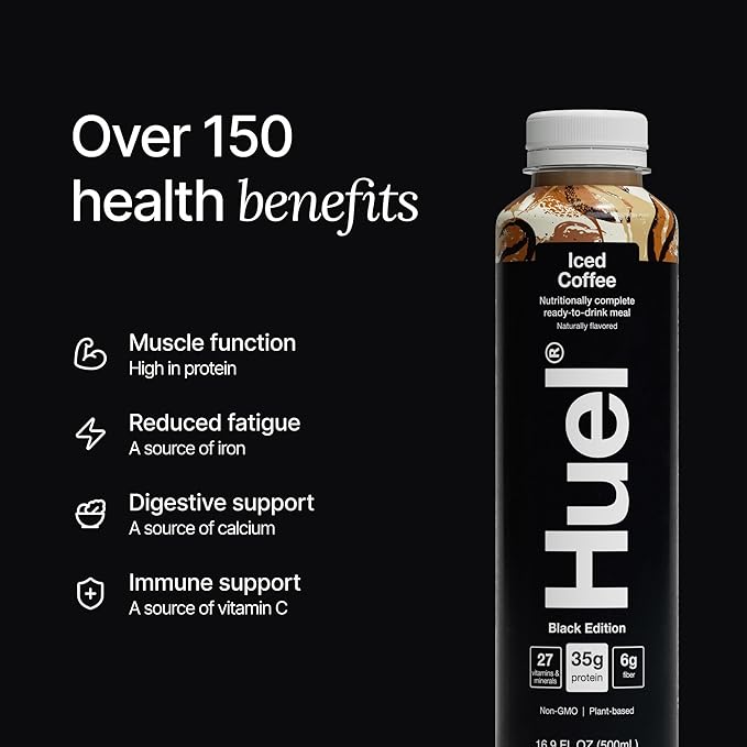 Huel Black Edition Ready-to-Drink | Iced Coffee Meal Replacement Shake | 35g High Protein Drink | 27 Vitamins & Minerals, Vegan, Gluten Free | Plant Based | High Fiber, Low Sugar | 16.9 Fl Oz, 12 Pack