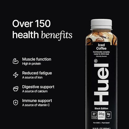 Huel Black Edition Ready-to-Drink | Iced Coffee Meal Replacement Shake | 35g High Protein Drink | 27 Vitamins & Minerals, Vegan, Gluten Free | Plant Based | High Fiber, Low Sugar | 16.9 Fl Oz, 12 Pack