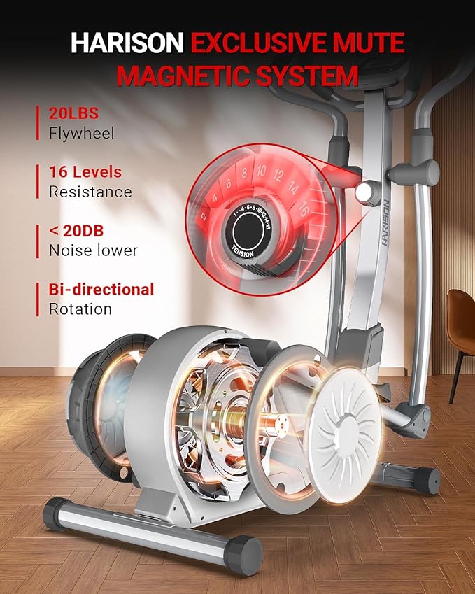 HARISON Elliptical Machine for Home 350 LBS Capacity, Magnetic Elliptical Exercise Machine with 16-Level Resistance Control, Elliptical Trainer with HARISON Bluetooth