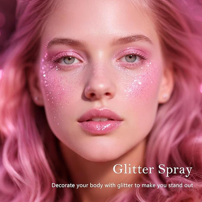 Holographic Body Glitter Spray - Shimmering Hair, Face & Body Sparkle for Festivals, Clothes, Nail Art Crafts Design & Special Events Makeup (Light Pink)