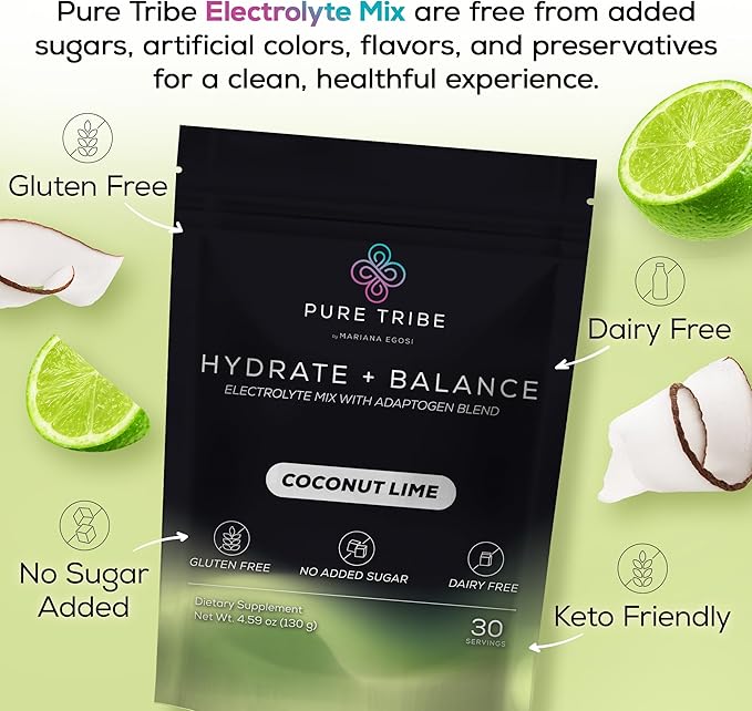 Electrolytes Powder Packets - Sugar Free Hydration Powder Drink Mix Loaded with 6 B Vitamins & Minerals - Energy Drink for Muscle and Mood Support - Coconut Lime Flavor Adrenal Cocktail - 30 Servings