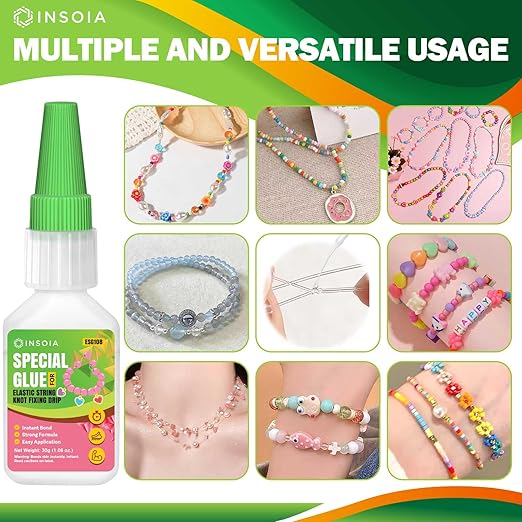Bracelet Jewelry Glue for Elastic String, 30g Clear Elastic Knot Fixing Drip Adhesive for Bracelet String, Clay Beads, Rhinestones, Jewelry Making Kit ??Waterproof, Flexible, Non-Toxic Craft Glue