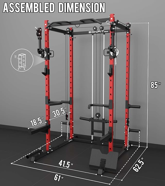 Eonfit E2 Power Cage，1500LB Squat Rack with Cable Crossover System.Multi-Function Power Rack for Home Gum.All-in-One Squat Rack with More Training Attachments
