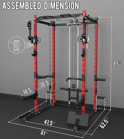 Eonfit E2 Power Cage，1500LB Squat Rack with Cable Crossover System.Multi-Function Power Rack for Home Gum.All-in-One Squat Rack with More Training Attachments