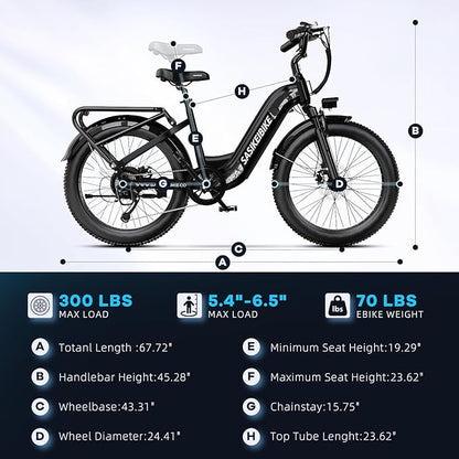 1500W Motor Peak Electric Bike for Adults and Teenagers, 48V 20AH Removable Battery Step Thru EBike, 30+MPH, 80 Miles Max Range, 24" Fat Tire Adult Electric Bicycles for 7 Speed