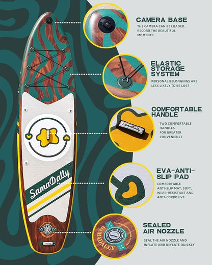 11'Stand Up Paddle Boards Surf Control with Premium SUP Board Accessories Backpack & Removable Fins, 34" Wide Inflatable Paddle Boards of All Skill Levels