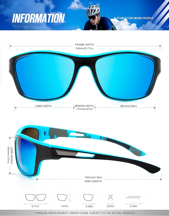 KALIYADI Polarized Sunglasses for Men, Sports Sun Glasses for Driving Cycling Fishing with UV protection