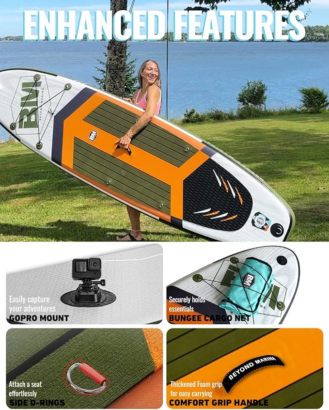 BM Paddle Board Inflatable Stand Up Paddle Board, SUP Paddleboard for Adult, Premium Accessories | Non-Slip EVA Deck & Foam Handles, Camera Mount, Double Action Pump, 85L Travel Backpack