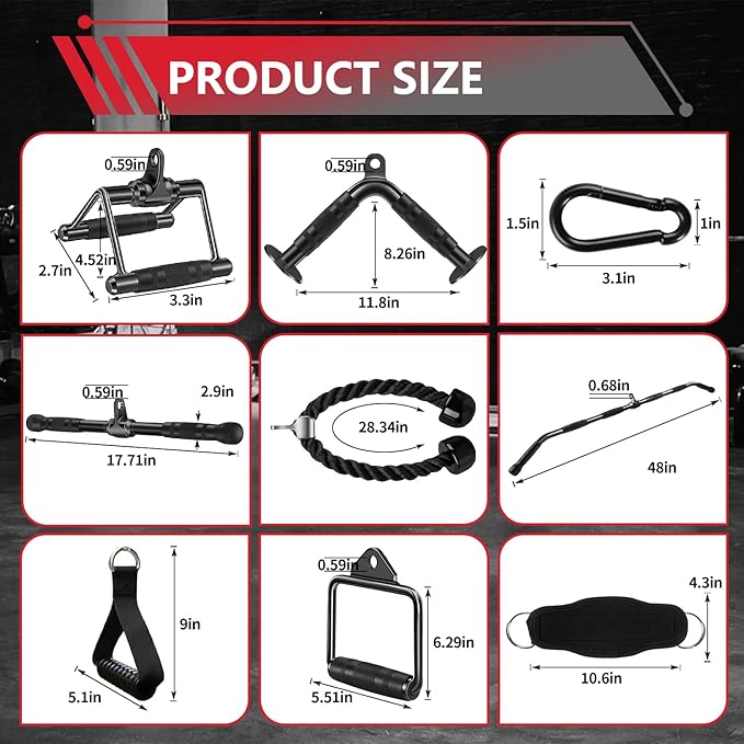 LAT Bar Cable Attachment with Rubber Handgrips, Deluxe Heavy Duty Solid Curl Bar Revolving Hanger Home Gym Cable Attachments