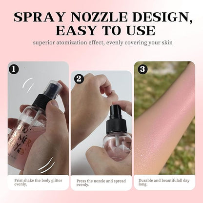 Glitter Spray for Hair and Body, Glitter Body Spray, Quick-Drying Waterproofing Body Shimmer Suitable for Festival Rave