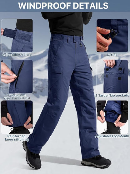 FREE SOLDIER Men's Waterproof Snow Insulated Pants Winter Skiing Snowboarding Pants with Zipper Pockets