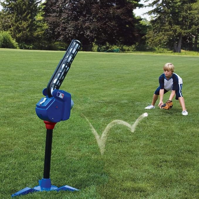 Franklin Sports Baseball Pitching Machine - Adjustable Baseball Hitting & Fielding Practice Machine For Kids - with 6 Baseballs - Great For Practice,Blue, Small