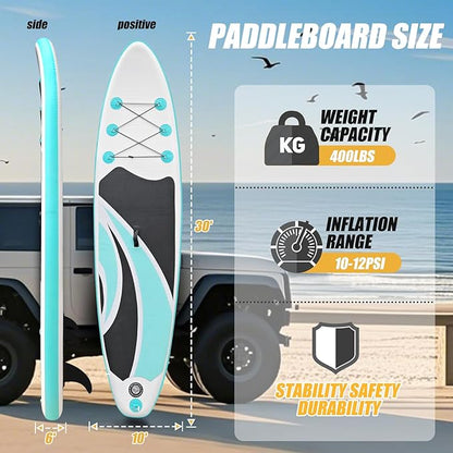 10' Inflatable Stand Up Paddle Board, Ultra-Light Wide Yoga Board for All Skill Levels with Premium SUP Paddleboard Accessories, 84L Waterproof Bag, Non-Slip Comfort Deck for Youth & Adults