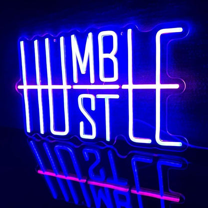 Humble&Hustle Neon Sign Light Up for Wall Decor Hustle Led Sign for Gym Small Acrylic Art Decor for Office Bedroom Decorations 16.54x9.45 inch