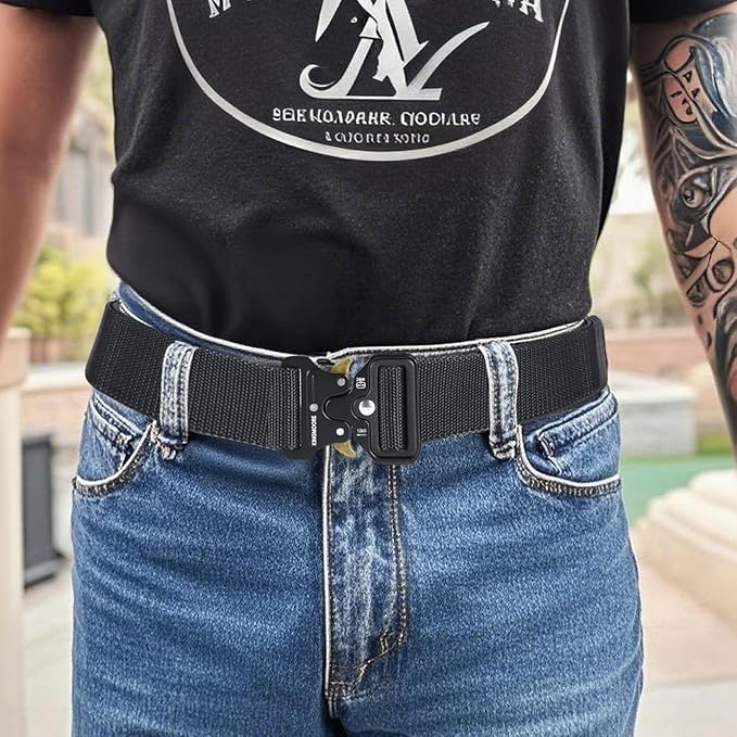KingMoore Men's Tactical Belt Heavy Duty Webbing Belt Adjustable Military Style Nylon Belts with Metal Buckle