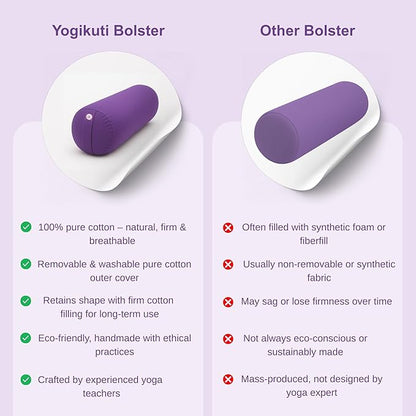 Yogikuti Iyengar Yoga Bolster for Restorative Yoga and Meditation – Lightweight Cotton Support Pillow with Handle for Easy Carry, Versatile for Pose Modification, Balance, Back Relief, and Relaxation