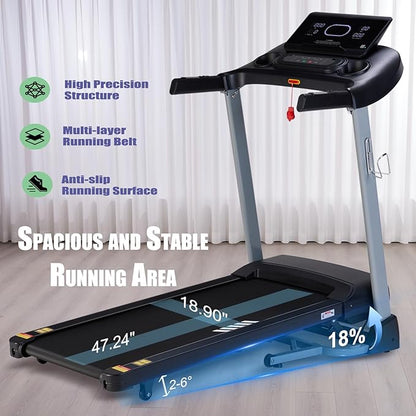 Incline Treadmills for Home, Treadmill with 18% Auto Incline, Heavy Duty 400LBS Capacity, Running Machine with 18.90" Wide Belt, 0.5-12 MPH Speed, 3.5 HP, 36 Programs, APP, Bluetooth, Foldable