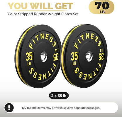 2 Inch Bumper Plates，10-500lbs，Barbell Rubber Olympic Weight Plates Set for Home Gym, Strength Training & Weight Lifting, Multiple Options Colors