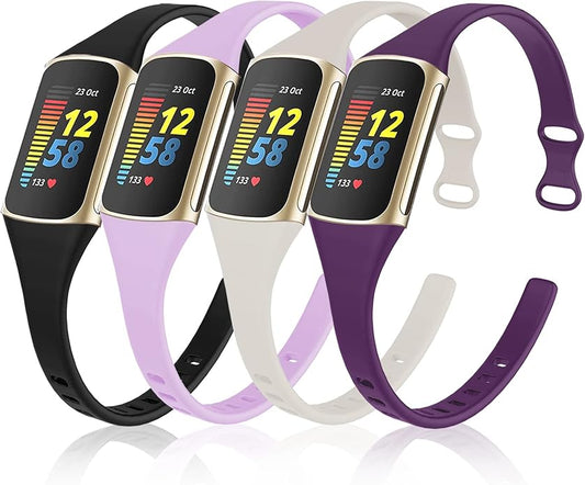 surundo Compatible with Fitbit Charge 6 Bands/Fitbit Charge 5 Bands - Slim Thin Narrow Soft Silicone Sport Strap Replacement Wristbands for Fitbit Charge 5/Charge 6 Advanced Fitness/Health Tracker