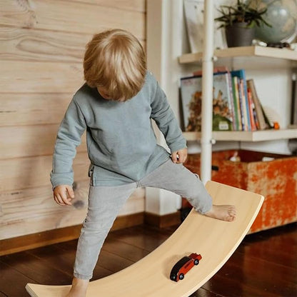 Gentle Monster Wooden Wobble Balance Board, 35 Inch Rocker Board Natural Wood, Kids Toddler Open Ended Learning Toy, Yoga Curvy Board for Office & Classroom Adult