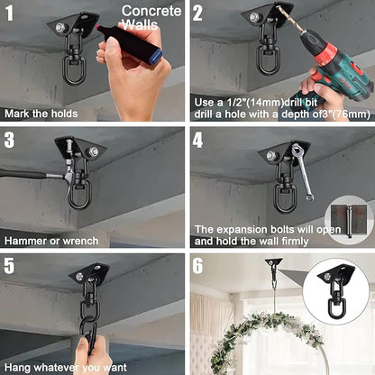 2 Pack Hammock Hanging Kit, Hanging Chair Hardware 360°Rotating Hammock Hooks Heavy Duty, Hammock Chair Hanging Kit & Swing Ceiling Hook Snap for Hammock Chair Stand,Seat,Yoga,Gym, 1200 lb Capacity