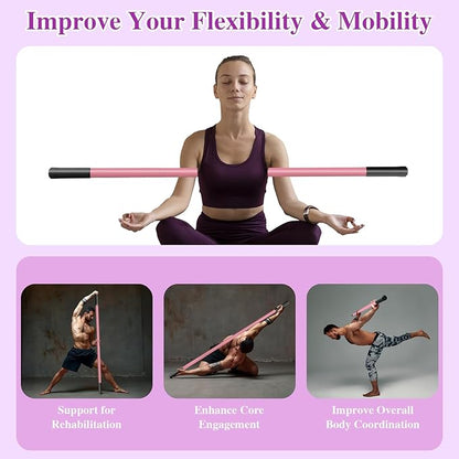 5ft Yoga Stick - Sturdy Steel Adjustable Stretching Stick for Mobility,Flexibility & Balance | Non-Slip Ends & Foam Handles | Exercise Pole for Fitness,Physical Therapy,Posture Correction