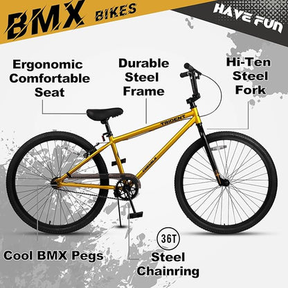 20 24 26 Inch BMX Race Bike Trident Bicycles Beginner-Level to Advanced Riders with 2 Pegs, Multiple Colors