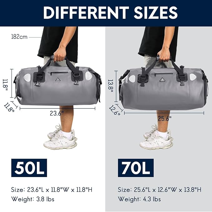 Haimont Waterproof Duffel Bag Roll-top Dry Duffel Bag with Quick-fixed Straps for Motorcycling, Rafting, Boating, SUP, Kayaking, Travel, 50L/70L