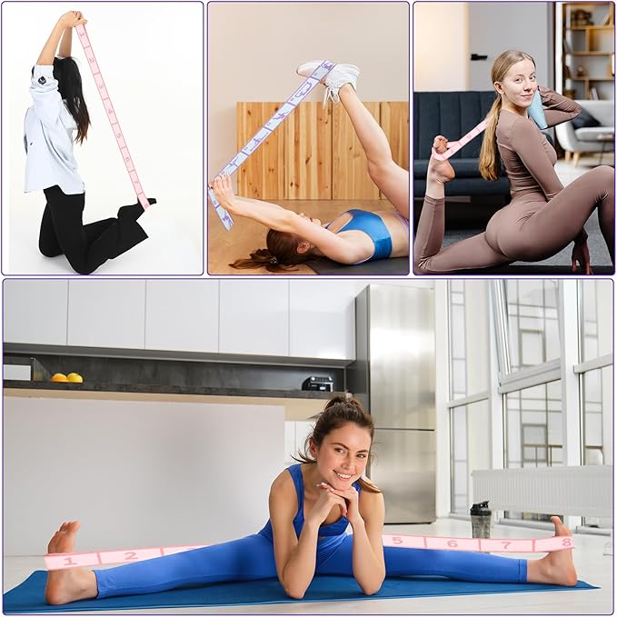 2 Pcs Yoga Stretching Strap Elastic Strap with Loops for Physical Multi-Loops Adjustable Exercise Bands Therapy Dance Yoga Pilates Gymnastics Flexible Pilates Stretch Band for Women Men