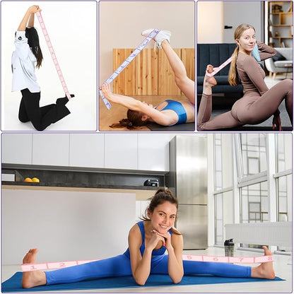 2 Pcs Yoga Stretching Strap Elastic Strap with Loops for Physical Multi-Loops Adjustable Exercise Bands Therapy Dance Yoga Pilates Gymnastics Flexible Pilates Stretch Band for Women Men