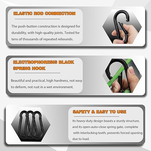 100PCS Black Carabiner Clip, M5 2Inch Spring Snap Hook Quick Link Small Carabiner Clips, 3/16'' Spring Carabiner Link Buckle for Fishing Camping Hammock Dog Leashes-220LBS Holding Capacity