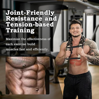 Rip Stick Portable Upper Body & Chest Workout Equipment with Adjustable Resistance Bands, Wooden Handles, Shoulder & Joint Rehab Home Gym – Muscle Strength & Flexibility Training (8 Bands Included)