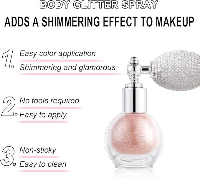 Hair and Body Glitter Spray, Holographic Glitter Highlighter Powder, Face Body Clothes Shiny Glitter, Loose Shimmer Hairspray Festival Rave Prom Accessories (Champagne)
