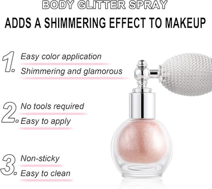 Hair and Body Glitter Spray, Holographic Glitter Highlighter Powder, Face Body Clothes Shiny Glitter, Loose Shimmer Hairspray Festival Rave Prom Accessories (Champagne)