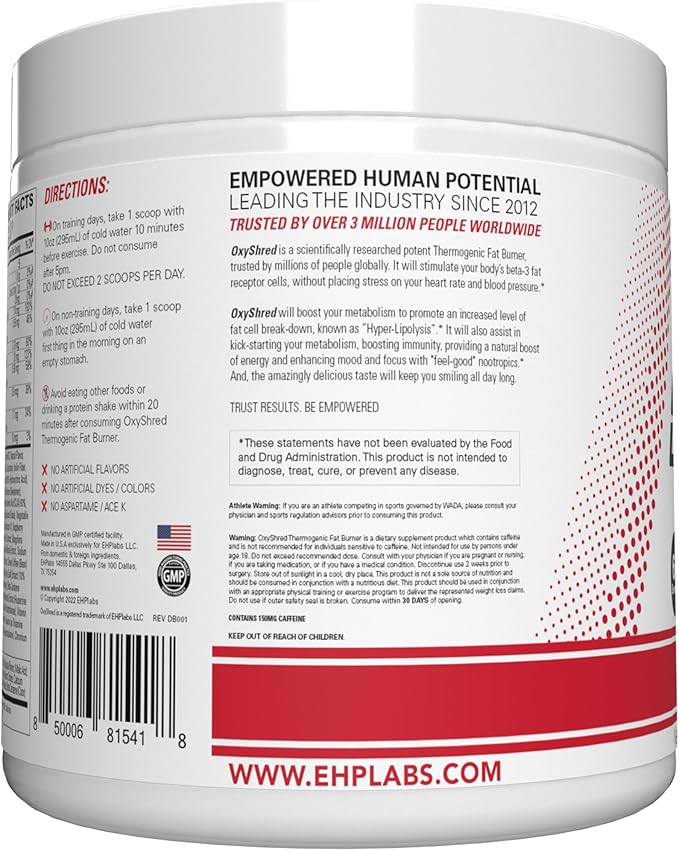 EHP Labs OxyShred Pre Workout Powder - Preworkout Powder with L Glutamine & Acetyl L Carnitine, Energy Boost Drink - Raspberry Refresh, 60 Servings