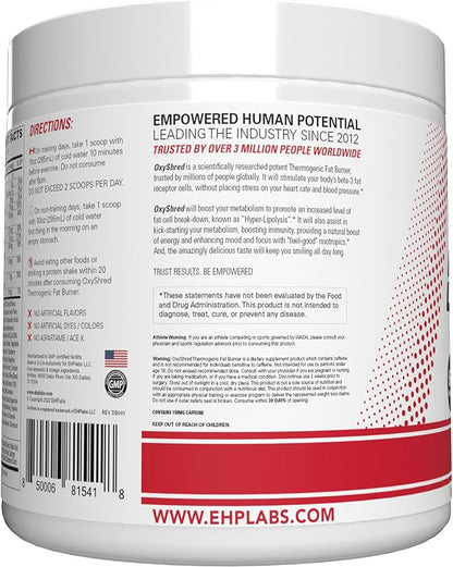 EHP Labs OxyShred Pre Workout Powder - Preworkout Powder with L Glutamine & Acetyl L Carnitine, Energy Boost Drink - Raspberry Refresh, 60 Servings