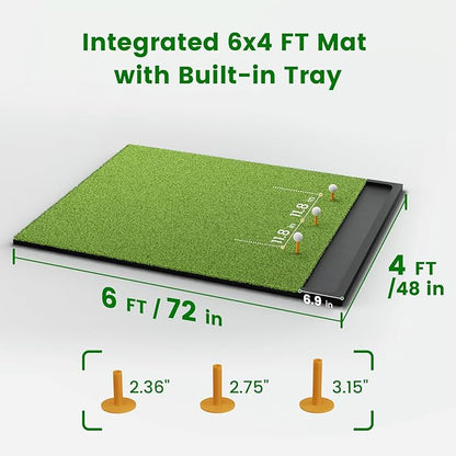 Golf Hitting Mat with Ball Tray, 5x4 & 6x4 ft, 26mm/31mm Thick, Standard & Alignment Line Options, Premium Golf Practice Mat for Indoor Outdoor Swing & Chipping