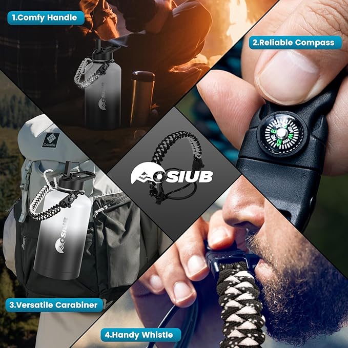 Insulated Water Bottle 128 oz, Triple Wall Vacuum Stainless Steel(Cold for 48 Hrs),Leak Proof & BPA-Free,One Gallon Water Bottle with Reflective Paracord & Flip Straw for Sports & Travel, DarkGray