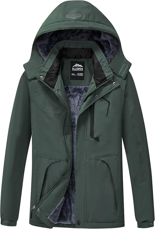 ELLSWOS Men's Waterproof Ski Jacket Winter Snow Coat Warm Hooded Raincoat Windproof Windbreakers