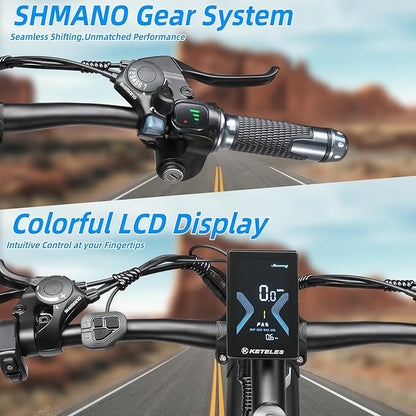 Electric Bike for Adults，26" x 4" Fat Tire Ebike，28MPH 1000W Motor Peak Power 2000W Electric Bicycles，48V 15AH Removable Battery，21 Speed Mountain Snow Beach E Bike