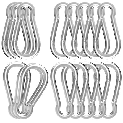 24PCS M8 Spring Snap Hook Carabiner, Heavy Duty Galvanized Steel 3Inch Carabiner Clip, 550LBS Holding Capacity Spring Clips for Hammock Swing Outdoor Travel