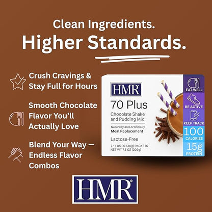 HMR 70 Plus Chocolate Shake & Pudding Mix | Meal Replacement Powder | Lactose-Free | 15g Protein | Supports Healthy Weight Loss | Easy to Make | Low Calorie | 21 Single Serving Packets