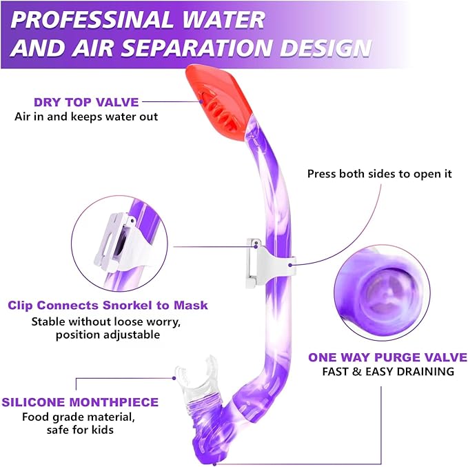 GoseWave Snorkeling Gear for Kids, Kids Snorkel Set for Ages 5-15, Anti-Fog Diving Mask and Dry Top Snorkel Set, Unisex Swimming Goggles with Nose Cover