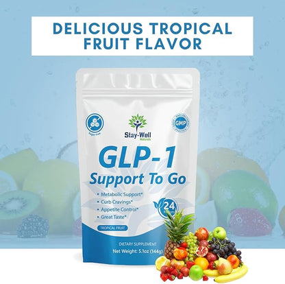 GLP-1 Supplement | Natural GLP-1 Production | GLP 1 Booster Drink Mix to Control Appetite and Cravings | Great Tasting Metabolic Support - Yerba Mate, Garcinia Cambogia, Berberine [Tropical Fruit]