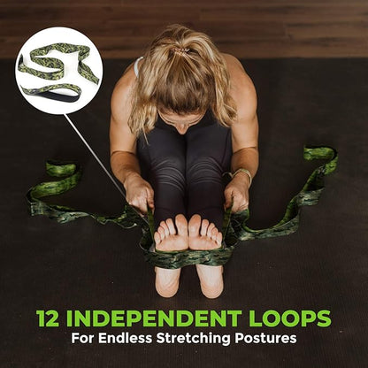 Gradient Fitness Stretching Strap for Physical Therapy, 12 Multi-Loop Stretch Strap 1.5" W x 8' L, Neoprene Handles, Physical Therapy Equipment, Yoga Straps for Stretching, Leg Stretcher.