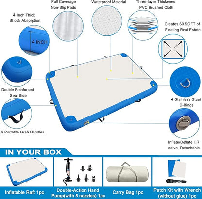 Inflatable Lake Float for Adults, Multi-Person Inflatable Swim Deck with None-Slip Surface, Swimming Water Platform, Floating Island - Dock - Raft for Pool & Beach, Lake, River Fun